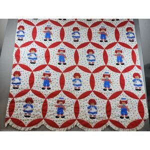 Vintage Raggedy Ann & Andy Quilted Baby Crib Blanket & Curtains Bobbs-Merrill
